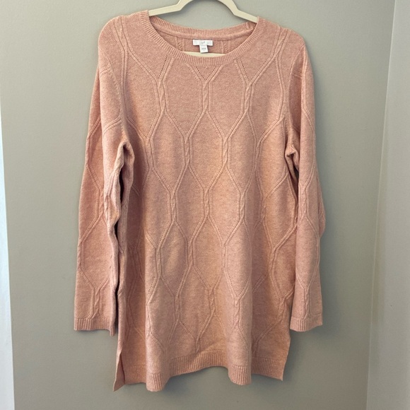 💜J.Jill  Heathered Pink Perfect Cabled Crew-Neck Tunic length Sweater size large - Picture 2 of 10